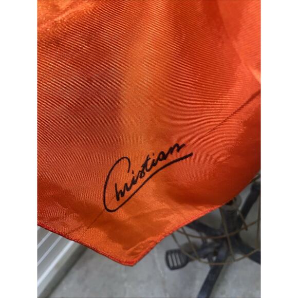 Vintage 26” Square Geometric Abstract Christian Orange Black Satin Scarf - Picture 3 of 6